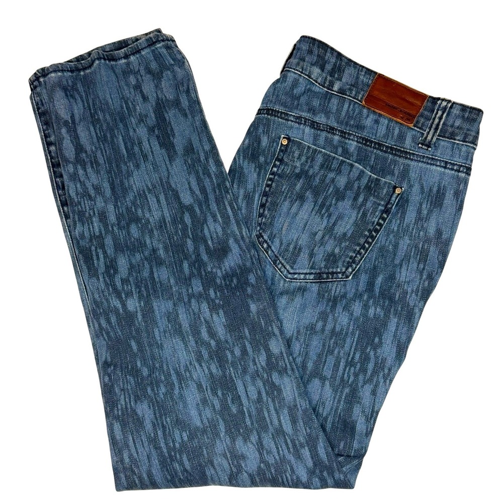 DKNY JEANS Jegging Women 14 Blue Abstract Acid Wash Print Stretch Denim Tapered